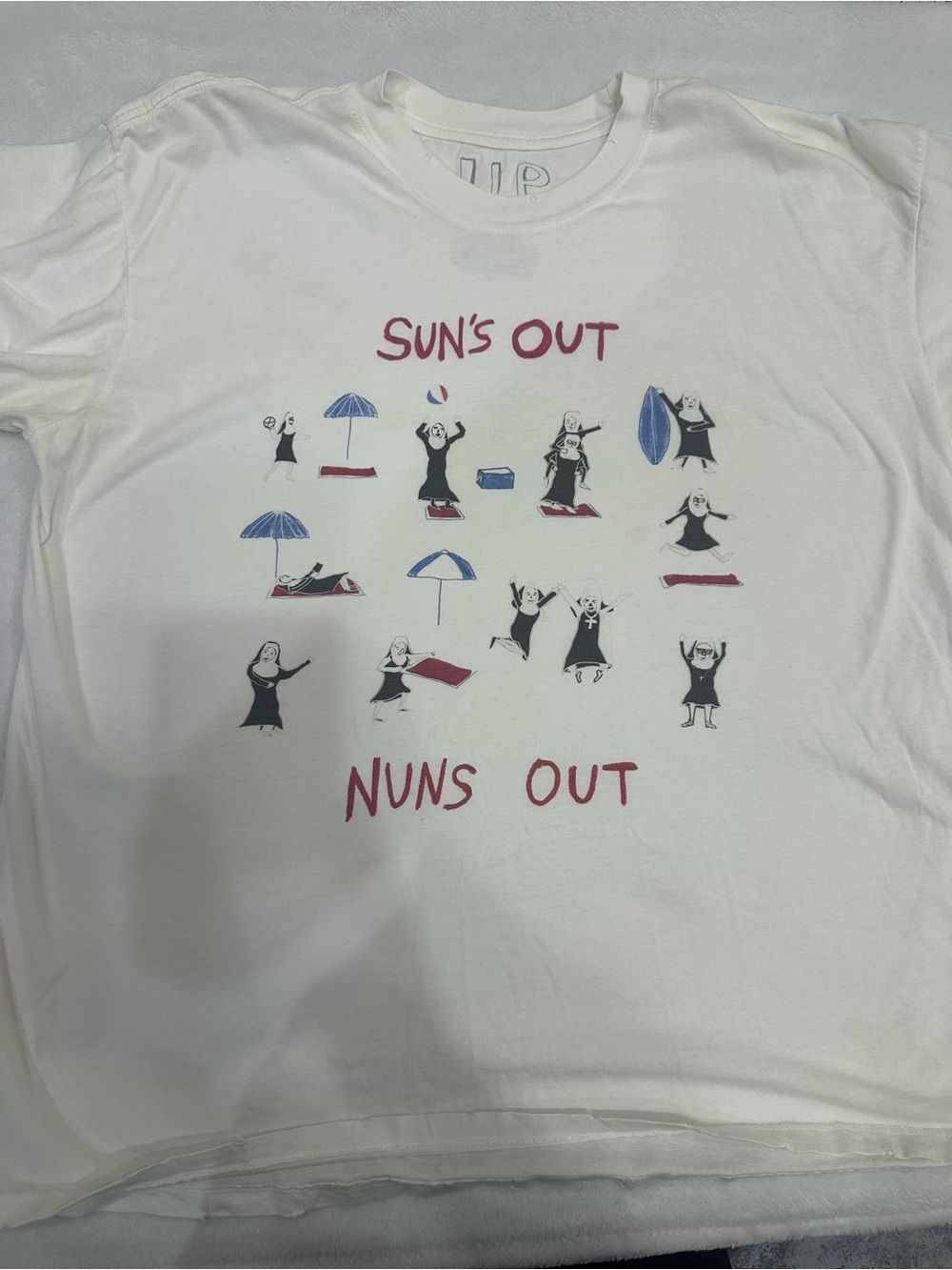 White Graphic Tee "Sun's Out Nuns Out"